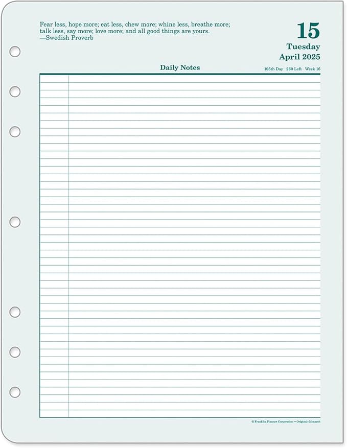 FranklinCovey - Original Two Page Per Day Ring-Bound Planner (Monarch, Apr 2025 - Mar 2026)