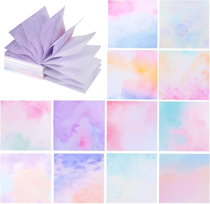12 Pads Pop up Sticky Notes, 3x3 Cute Gradient Watercolor Self Stick Notes Pads, Multi Color Super Adhesive Memo Pads Refills, Easy to Post Paper Home Office Notebooks Supplies Accessories