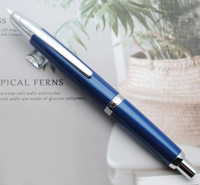 JINHAO 10 Press Fountain Pen, Retractable Metal Pen with Ink Converter (EF Nib 0.38mm, Pearl Blue)
