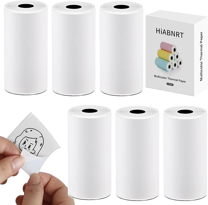 6 Rolls Mini Printer Sticker Thermal Paper Compatible M02/T02, White Self-adhesive paper 53x28mm, Mini Photo Printer Sticker to Print Photo, Note, Journal, Memo