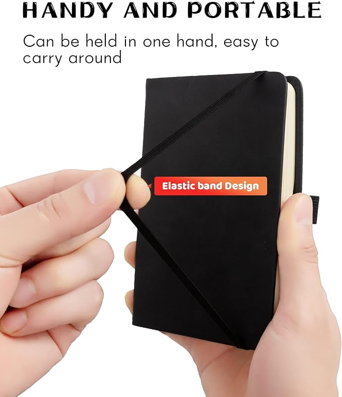 2Pack Pocket Notebook Small Notebook Journal Notebook 4 inches x 5.7 inches 200 Pages Leather Cover With Pen Holder Page Marker Ribbons(Black)