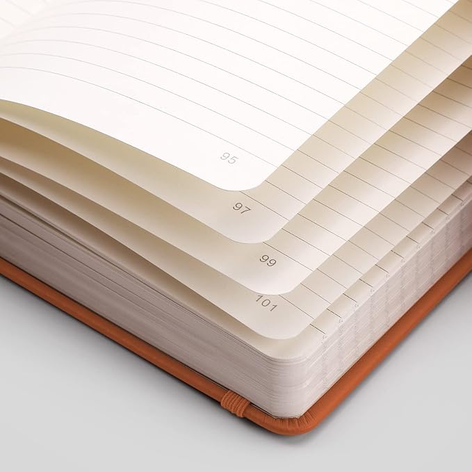 EMSHOI Lined Journal Notebook - 120gsm Thick Leather Journal with Sticky Notes, 256 Numbered Pages A5 Hardcover College Ruled Notebook for Women Men Work School Writing, Medium 5.75" x 8.38"-Orange