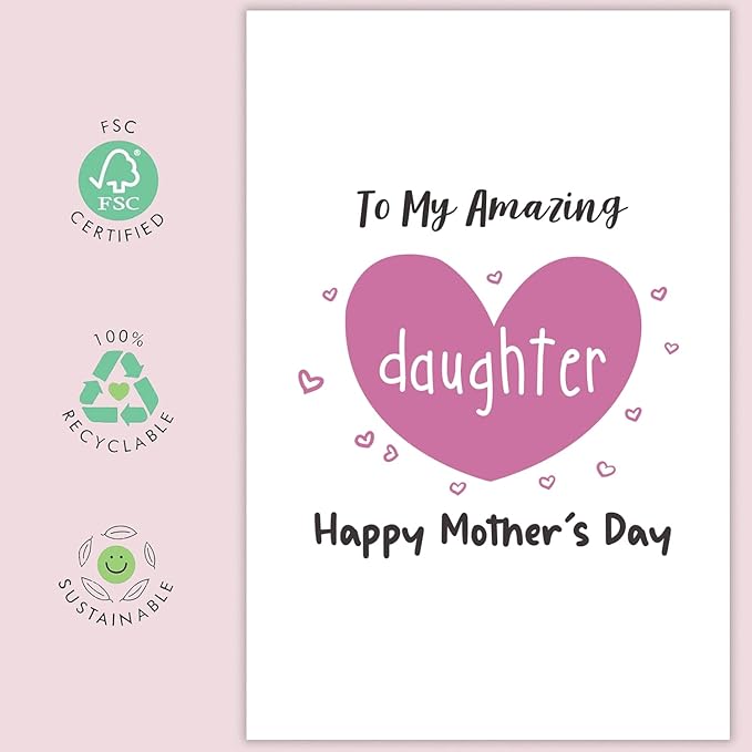 UUEFKTN Cute Mother's Day Card Gift for Daughter, Amazing Daughter Mothers Day Card Gift, Happy Mother's Day Card From Dad Mom Parent, Daughter Gift On Mothers Day