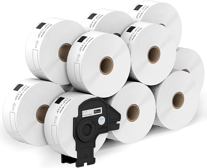 12 Rolls Standard Address Labels Replacement Compatible for Brother DK-1201 (1.1" X 3.5”), Compatible with Brother QL Label Printers (400 Labels/Roll & 1 Refillable Cartridge Frame)