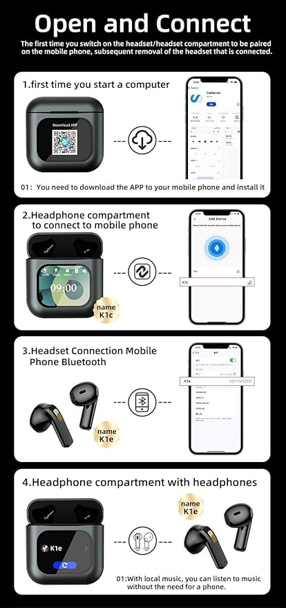 Bluetooth Smart Touch Earbuds, Customizable Screen Saver, MP3 Player, Control Social Media, Calls and messeges, ENC Noise Reduction, Built-in mic, Advanced V5.3 Technologies (White)