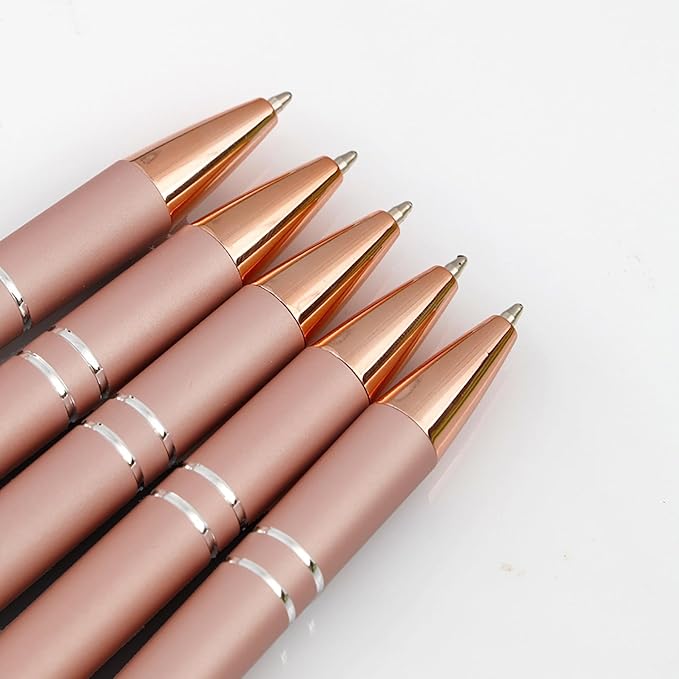 Cute Pens for Women, 6 Pcs Rose Gold Pens Metal Ballpoint Pens Bulk, 1.0mm Medium Point Black Ink Pens, Office and School Supplies Cool Fun Pens Gifts for Women Teacher Nurse (Rose Gold)