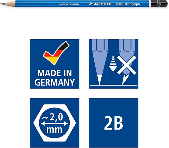 STAEDTLER Mars Lumograph 2B Graphite Art Drawing Pencil, 6 Pencils