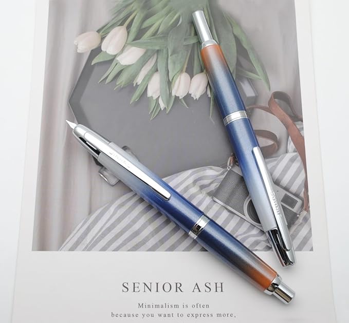 JINHAO 10 Press Fountain Pen, Retractable Metal Pen with Ink Converter (F Nib 0.5mm, Gradient Dark Blue)