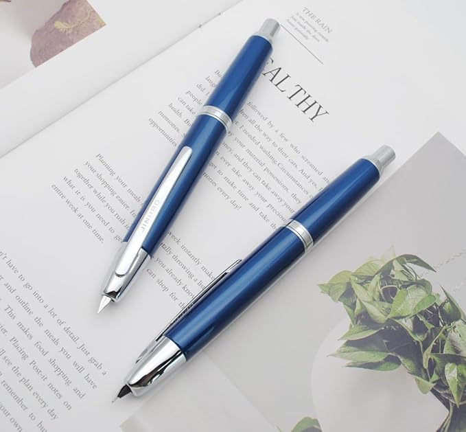 JINHAO 10 Press Fountain Pen, Retractable Metal Pen with Ink Converter (F Nib 0.5mm, Pearl Blue)