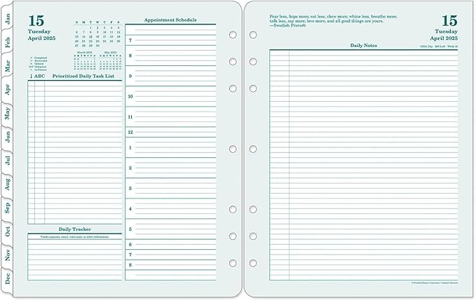 FranklinCovey - Original Two Page Per Day Ring-Bound Planner (Monarch, Apr 2025 - Mar 2026)