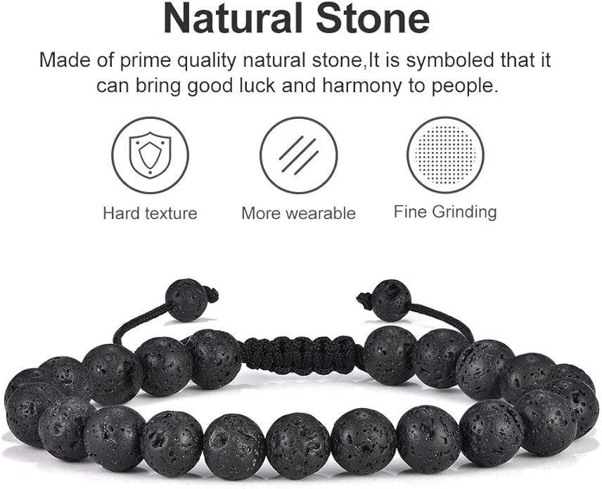M MOOHAM Natural Stone Bracelets for Men - 8mm Tiger Eye | Matte Agate | Lava Rock Bracelets for Men Teen Boys Gifts Birthday Anniversary Christmas Gifts for Men Teens