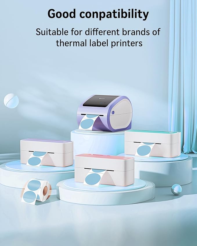 Phomemo 2” Color Circle Thermal Labels, Self-Adhesive Round Direct Sticker Labels, Circular Thermal Printer Label for Logo Design, Name/Price Tag, Thanks Card, Address, QR Code, 750 Labels/Roll, Blue