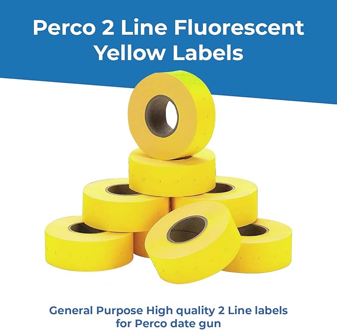Perco 2 Line Yellow Labels - 32 Rolls, 4 Sleeves, 24,000 Blank Price and Date Gun Labels for Perco 2 Line Price and Date Guns - Made in USA