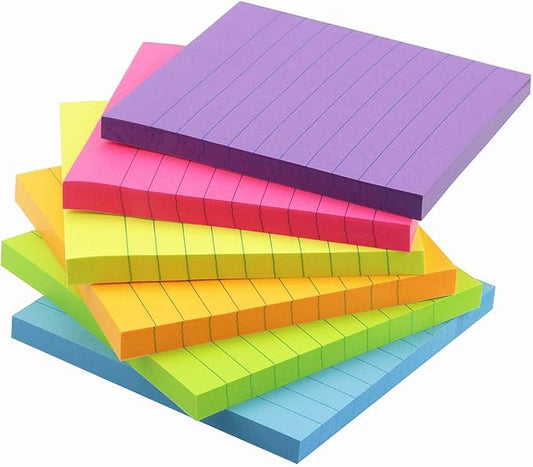 Early Buy Lined Sticky Notes with Lines 4x4 Self-Stick Notes 6 Bright Color 6 Pads, 60 Sheets/Pad