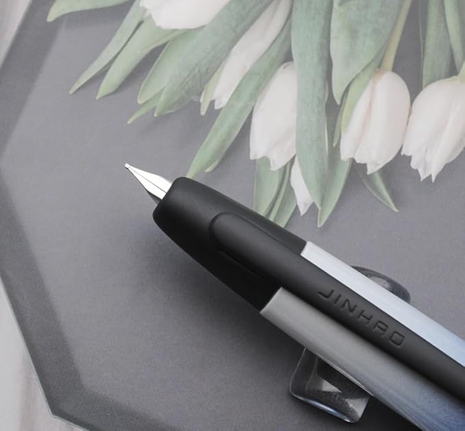JINHAO 10 Press Fountain Pen, Retractable Metal Pen with Ink Converter (EF Nib 0.38mm, Gradient Dark Blue - Black Clip)