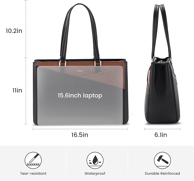 LOVEVOOK Laptop Tote Bag for Women, Office Work Bag Briefcase fit for 15.6 inch Laptop, Large Capacity Teacher Computer Bag Handbag Black/Brown