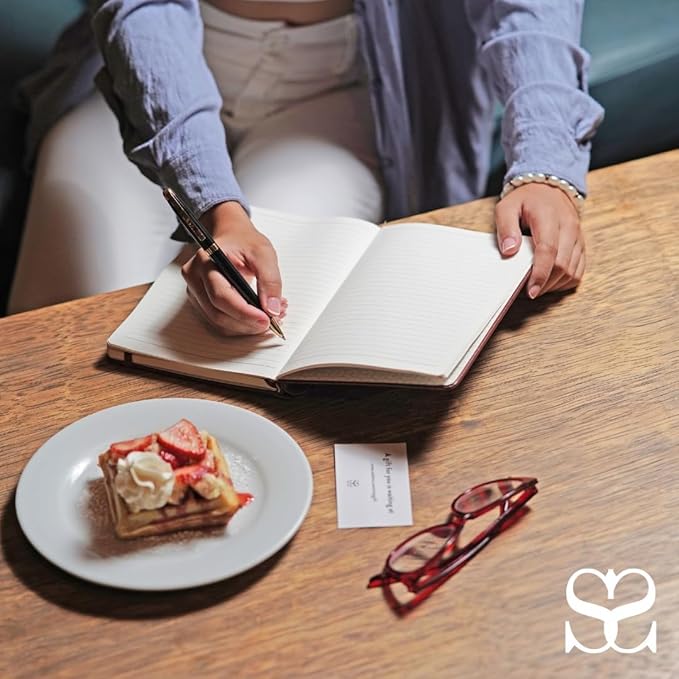 SETTINI® Lined Journal - Cat Journal for Writing Gift Set - Hardcover Vegan Leather, Includes Luxury Pen in a Unique Pen Holder, 192 Pages, 6 x 8.5 inches, Birthday Gifts for Women