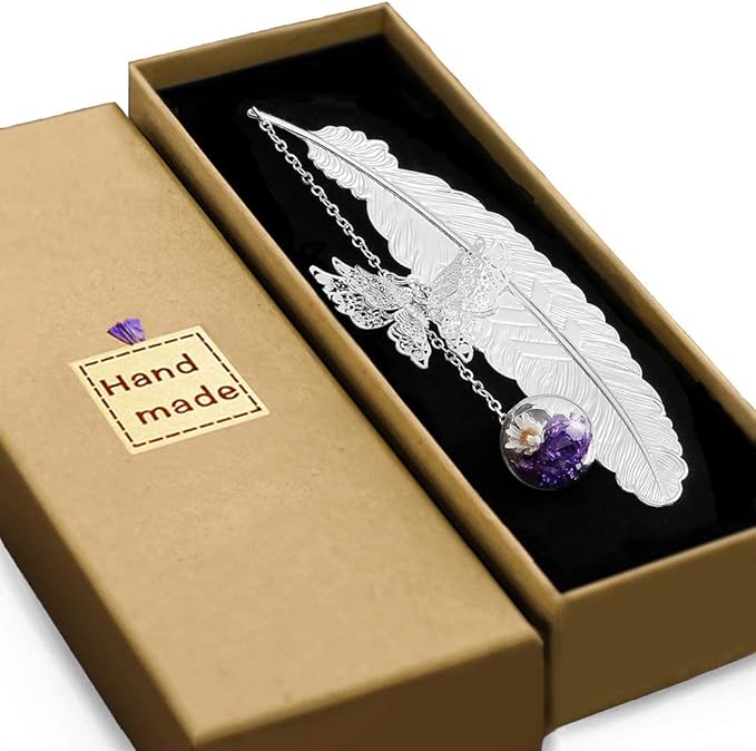 Vintage-Style Metal Feather Bookmark with Butterfly Pendant Birthday Gifts for Teachers Women Mothers Day Valentine's Day Christmas Teacher Gifts for Women Mom Lady Librarian Readers Book Lover