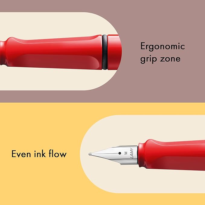 LAMY safari red - Fountain Pen with ergonomic grip & polished steel nib in size EF - ideal for any Writing & Calligraphy - including LAMY T 10 blue cartridge - Right-Handed