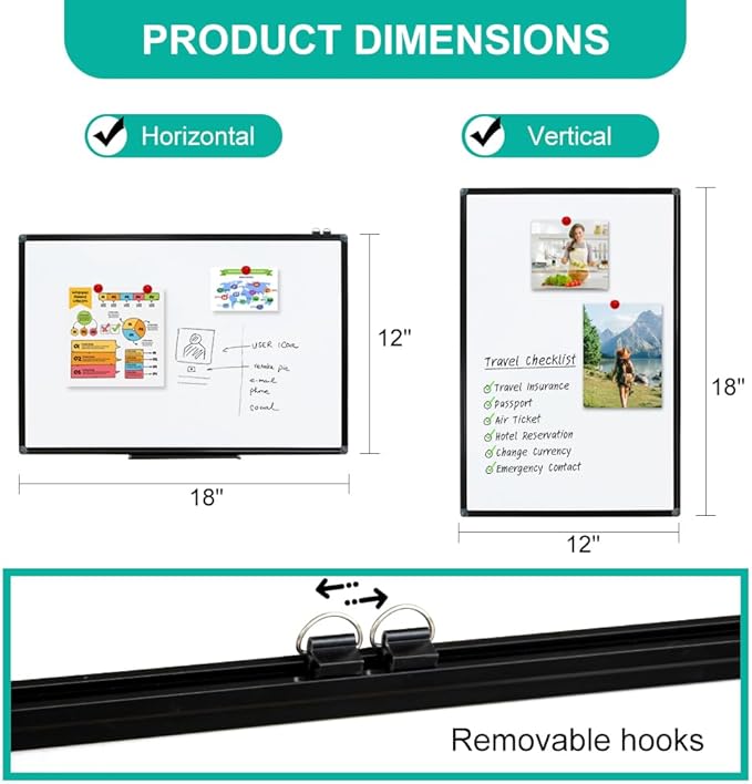 XIWODE Magnetic Dry Erase Board, Wall Mounted whiteboard, 12x18 inch, Black Aluminum Alloy Frame, Simple and Generous, Smooth Writing Surface, Easy to Wipe.