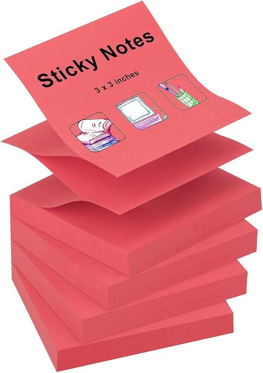 ZCZN 400 Sheets Pop-up Sticky Notes, 3 x 3 Inches, 4 Pads Bright Color Self-Stick Notes, 100 Sheets/Pad, Red