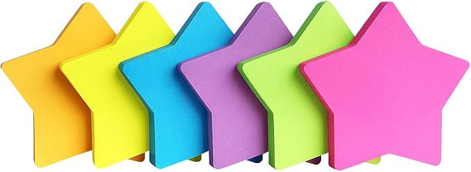 SIMONA Star Shape Sticky Notes 6 Color Bright Colorful Sticky Pad 75 Sheets/Pad Self-Sticky Note Pads (6 Pads)