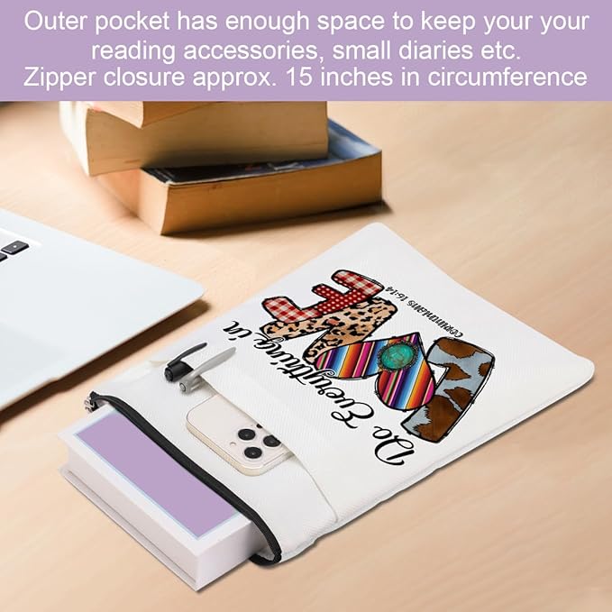 Inspirational Western Faith Christian Gifts Book Sleeve Book Cover Religious Cowgirl Accessories for Women Speech Therapy Graduation Christmas Birthday Book Lovers Gifts Book Protector with Zipper
