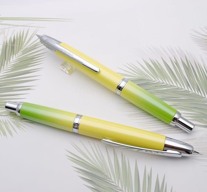 JINHAO 10 Press Fountain Pen, Retractable Metal Pen with Ink Converter (F Nib 0.5mm, Gradient Green)