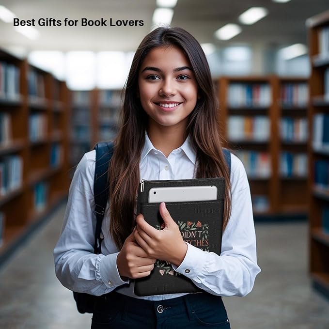 Book Themed Gifts Waterproof Book Sleeve Book Pouch Halloween Reading Gifts Witchy Gifts for Women Best Friend Book Covers for Paperbacks Book Accessories Book Protector with Zipper and Front Pocket