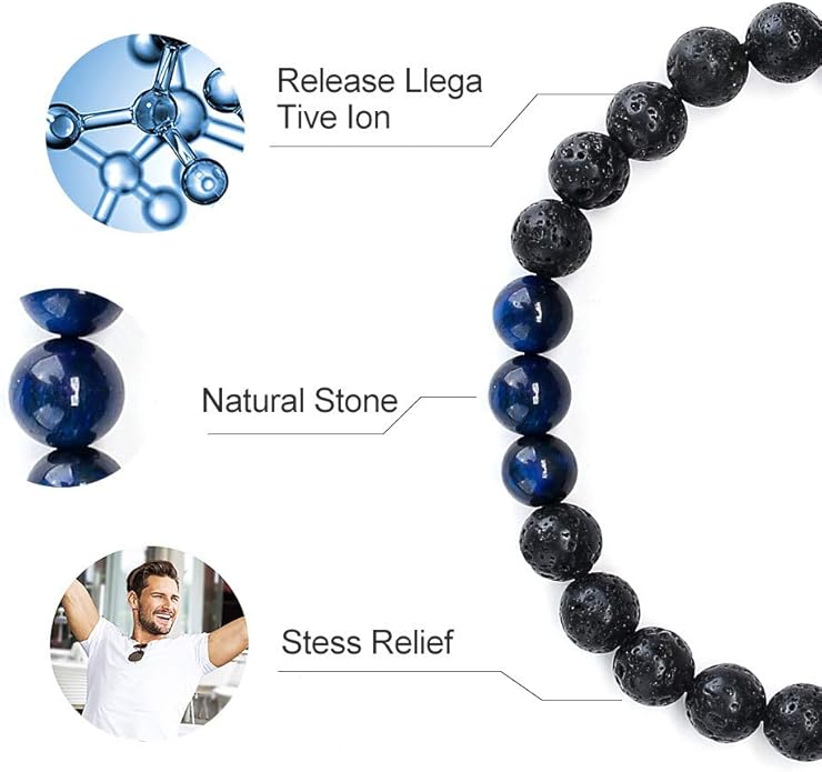 M MOOHAM Natural Stone Bracelets for Men - 8mm Tiger Eye | Matte Agate | Lava Rock Bracelets for Men Teen Boys Gifts Birthday Anniversary Christmas Gifts for Men Teens