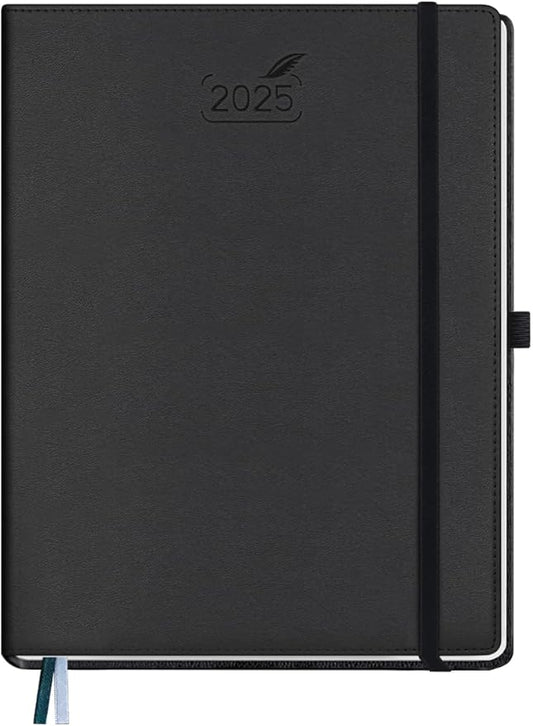 BEZEND 2025 Planner Daily Weekly & Monthly 8.5" x 11" (Jan - Dec 2025) Agenda 2025 Vertical Calendar Book with Hourly Schedule, Monthly Tabs, Pen Holder, Vegan Leather Hard Cover - Black