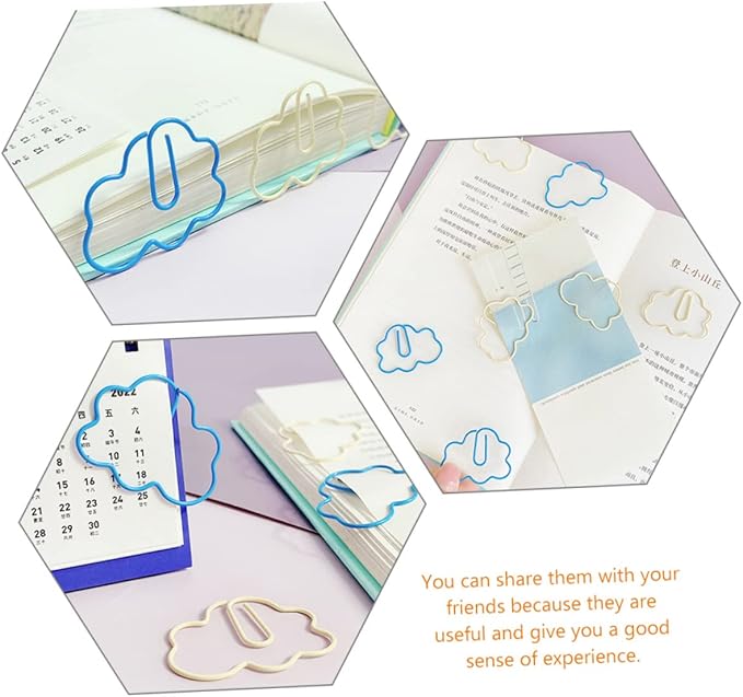 NUOBESTY 90 Pcs Paper Clip Kids Birthday Bag Filler Cloud Shaped Bookmark Small Binder Clips Note Clips Paper Clamps Students Desk Accessories Overmolding Plastic Note Folder Office