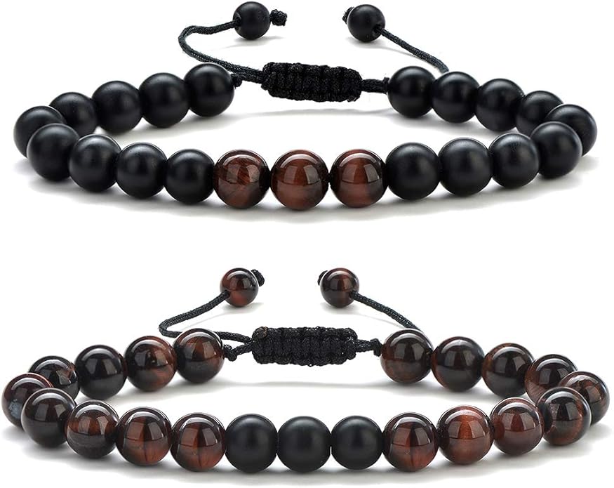 M MOOHAM Natural Stone Bracelets for Men - 8mm Tiger Eye | Matte Agate | Lava Rock Bracelets for Men Teen Boys Gifts Birthday Anniversary Christmas Gifts for Men Teens