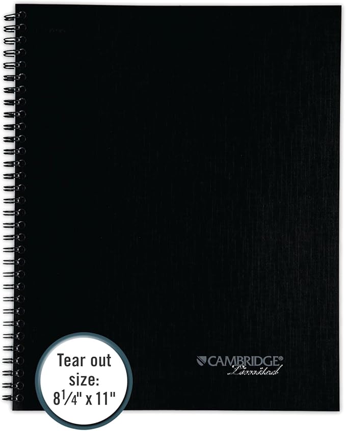 Cambridge Notebook, Business Notebook, 8-1/4" x 11", 80 Sheets, Ruled, Action Planner, Flexible Cover, Wirebound, Gray (06064)