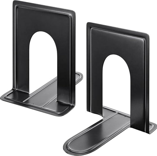 MaxGear Premium Matte Painted Heavy Duty Book Ends, Weight Added Bookends for Shelves, Black Non-Skid Metal Bookend/Stopper for Movies/CDs/Video Games, 6 x 4.6 x 6 in, (1 Pairs/2 Pieces, Large)