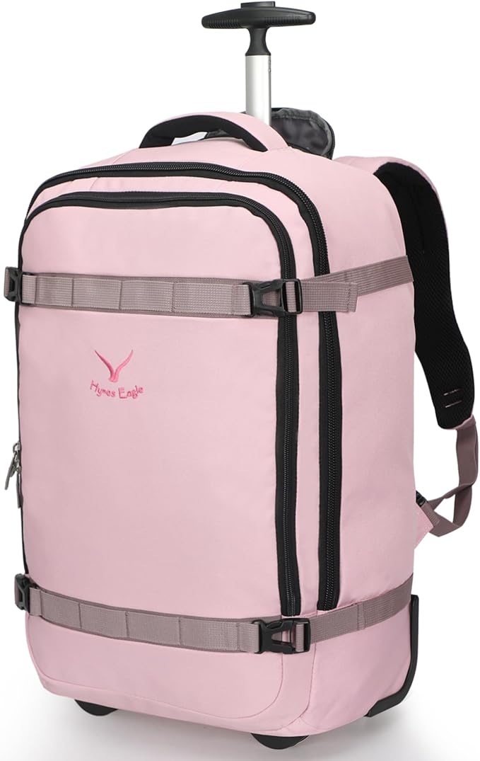 Hynes Eagle Rolling Backpack 42L Backpack with Wheels Airline Approved Carry on Luggage Laptop Travel Backpack for Women Men Pink