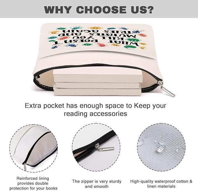 Book Themed Gifts Waterproof Book Sleeve Book Pouch Funny Reading Gifts Science Teacher Gifts for Women Sister Book Covers for Paperbacks Book Accessories Book Protector with Zipper and Front Pocket