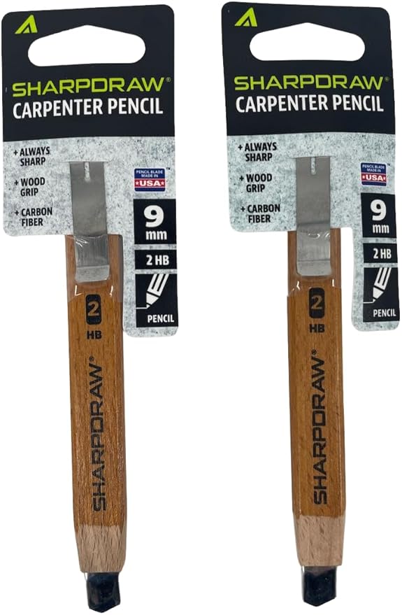 Sharpdraw Mechanical Carpenter Pencil - Carbon Fiber Lead for Razor Sharp Lines - 2 Pack