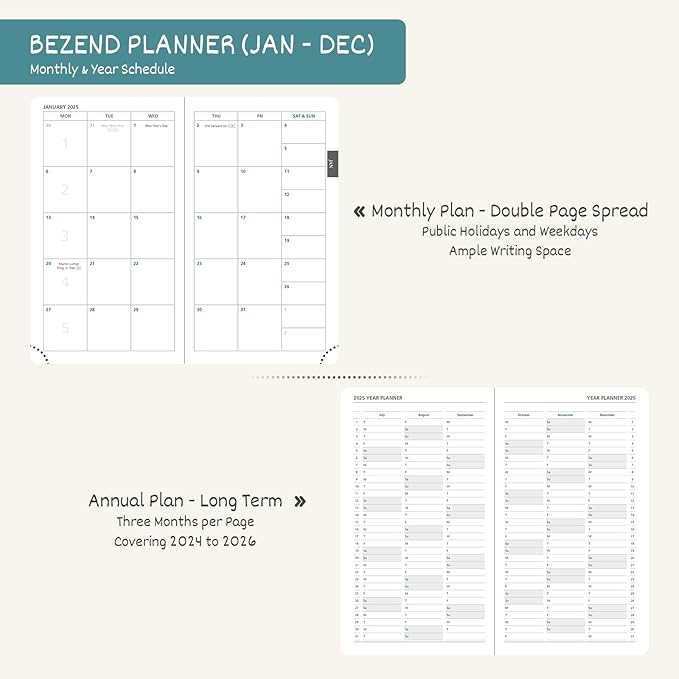 BEZEND Pocket Calendar 2025 for Purse 3.5" x 6", 2025 Pocket Planner Daily Weekly & Monthly with Pen Holder, Small Agenda 2025 with Vegan Leather Hard Cover - Sky Blue
