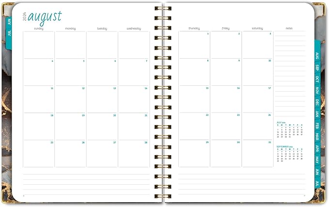 HARDCOVER Academic Year 2024-2025 Planner: (June 2024 Through July 2025) 8.5"x11" Daily Weekly Monthly Planner Yearly Agenda. Bookmark, Pocket Folder and Sticky Note Set (Black Gold Marble)