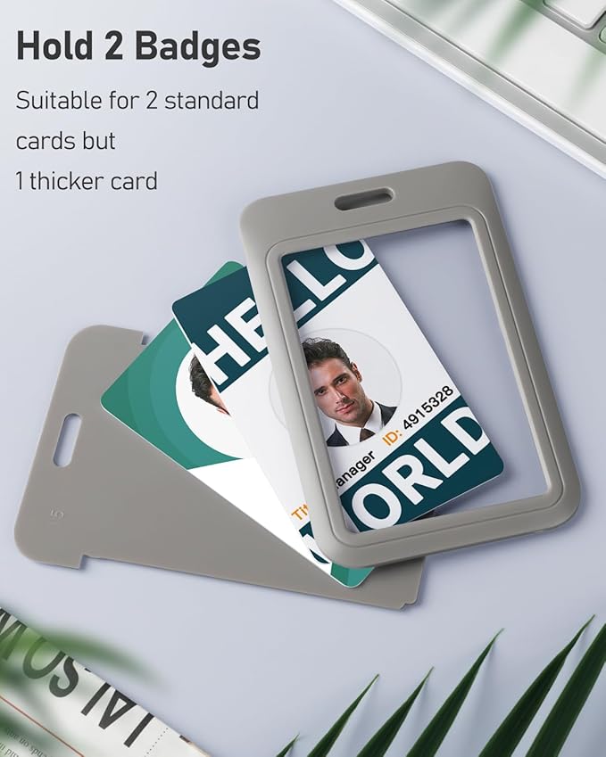 Uniclife 3 Pack Sliding ID Badge Holder Vertical Hard Plastic Case with Clear Window Grey Card Protector Pouch for Office School ID Credit Cards Proximity Key Cards Driver’s Licenses and Passes
