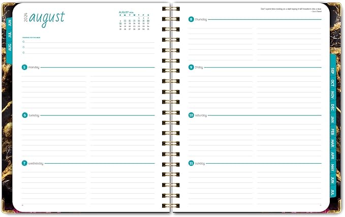 HARDCOVER Academic Year 2024-2025 Planner: (June 2024 Through July 2025) 8.5"x11" Daily Weekly Monthly Planner Yearly Agenda. Bookmark, Pocket Folder and Sticky Note Set (Dark Gold Marble)