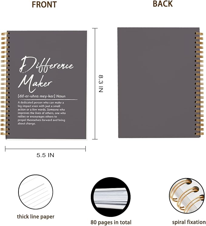 OXW Difference Maker Appreciation Gift, Meeting Notebook for Work, Thank You Gifts for Leader Mentor Manager Boss, Office Supplies Social Worker Notebook, Gray Hardcover Spiral Notebook 5.5 x 8.3