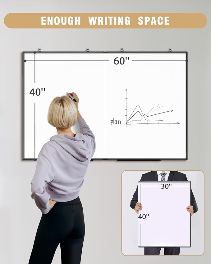 60"X 40" Large Magnetic Dry Erase Whiteboard, Wall Hanging Board with 4 Dry Erase Markers & 1 Dry Erasers & 6 Magnets, Aluminum Frame Black