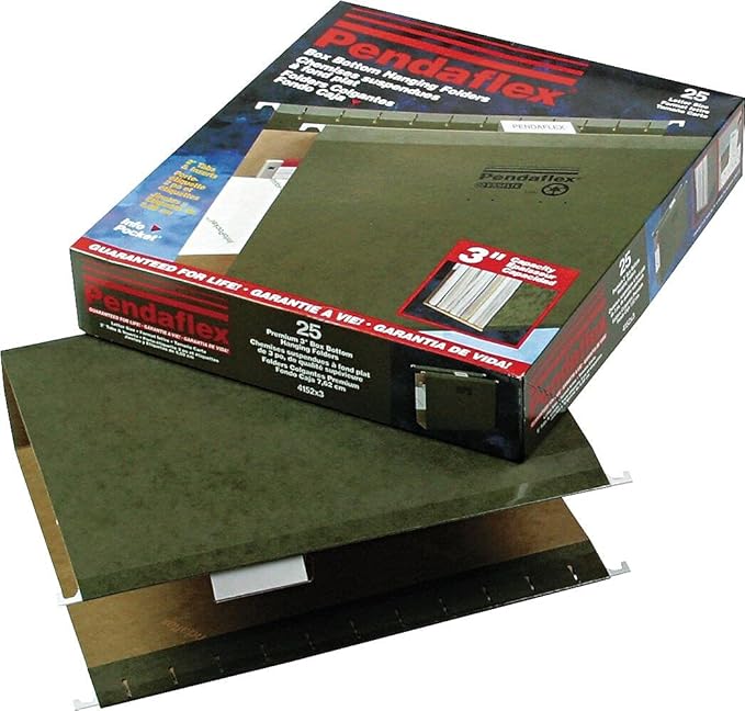 Pendaflex 04152X3 Extra Capacity Reinforced Hanging File Folders, 3", Letter Size, Standard green, 1/5 Cut, 25/BX (4152x3)