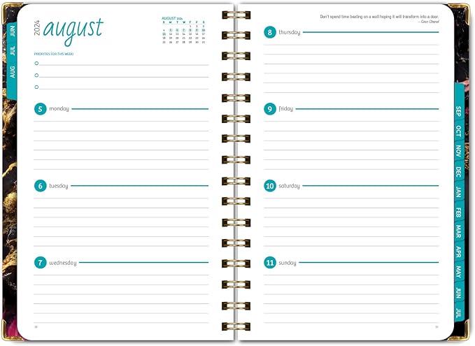HARDCOVER Academic Year 2024-2025 Planner: (June 2024 Through July 2025) 5.5"x8" Daily Weekly Monthly Planner Yearly Agenda. Bookmark, Pocket Folder and Sticky Note Set (Dark Gold Marble)