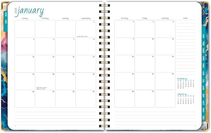 HARDCOVER 2025 Planner, 8.5"x11": 14 Months (November 2024 - December 2025), Daily Weekly Monthly Planner, Yearly Agenda, Bookmark, Pocket Folder and Sticky Note Set (Speckled Marble)