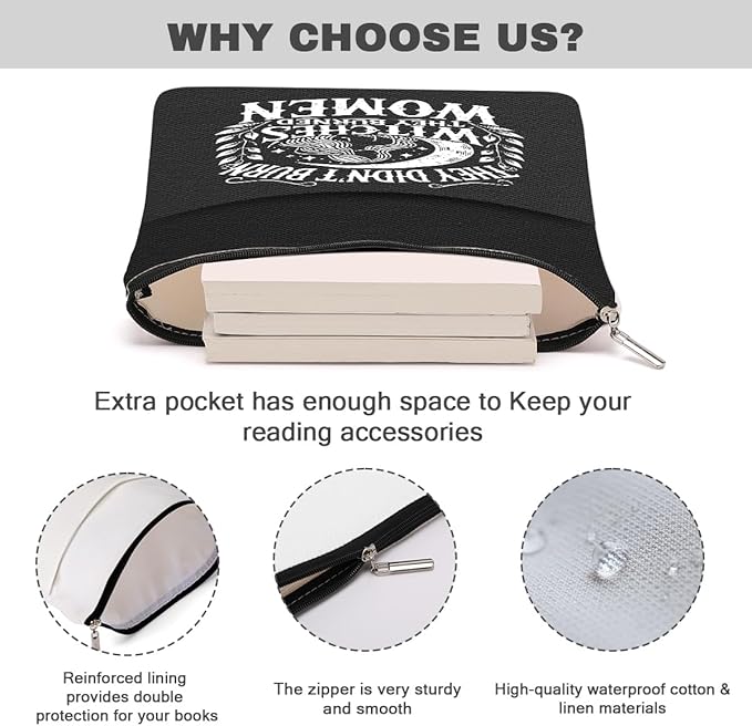 Book Themed Gifts Waterproof Book Sleeve Book Pouch Halloween Reading Gifts Witchy Gifts for Women Friend Auntie Book Covers for Paperbacks Book Accessories Book Protector with Zipper and Front Pocket