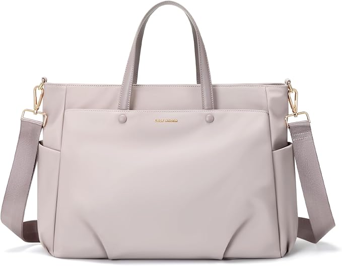 Laptop Tote Bag 15 Inch, Computer Shoulder Bag Large Work Tote Bag for Women, Laptop Carrying Case Stylish Handbag for Business Travel (Pinkish Grey)