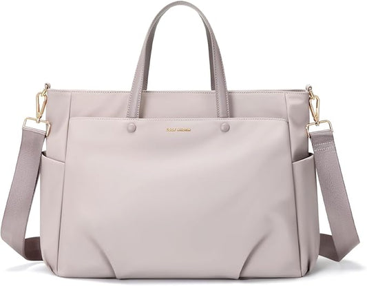 Laptop Tote Bag 15 Inch, Computer Shoulder Bag Large Work Tote Bag for Women, Laptop Carrying Case Stylish Handbag for Business Travel (Pinkish Grey)